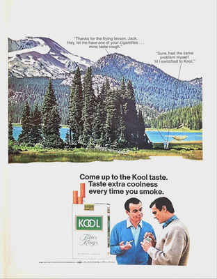 Kool Filter Kings Menthol Cigarette Mountain Lake Outdoor Scene Vtg Mag  Print Ad