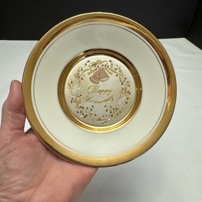 Art of Chokin 24KT Gold Happy Anniversary Plate, White w/Gold Accents, 6''