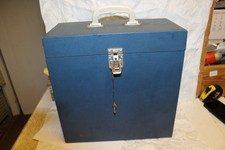 BLUE Vintage LP / 12" Singles Vinyl Record Carry Storage Case Box with KEY