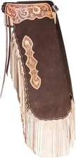 Handmade Western Chinks Suede Leather Floral Tooled Chaps for Adults.