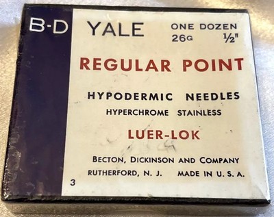 Vintage B-D Yale 26G 1/2'' Regular Point Stainless Needles Factory Sealed!!
