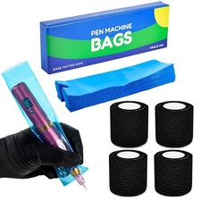Tattoo Machine Covers with Tape Wrap, 200Pcs Large Pen Bags and 4Pcs Grip Wrap
