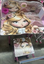 Set Tavolo e 1 Sedia per Cameretta Bambini in Legno Rosa
