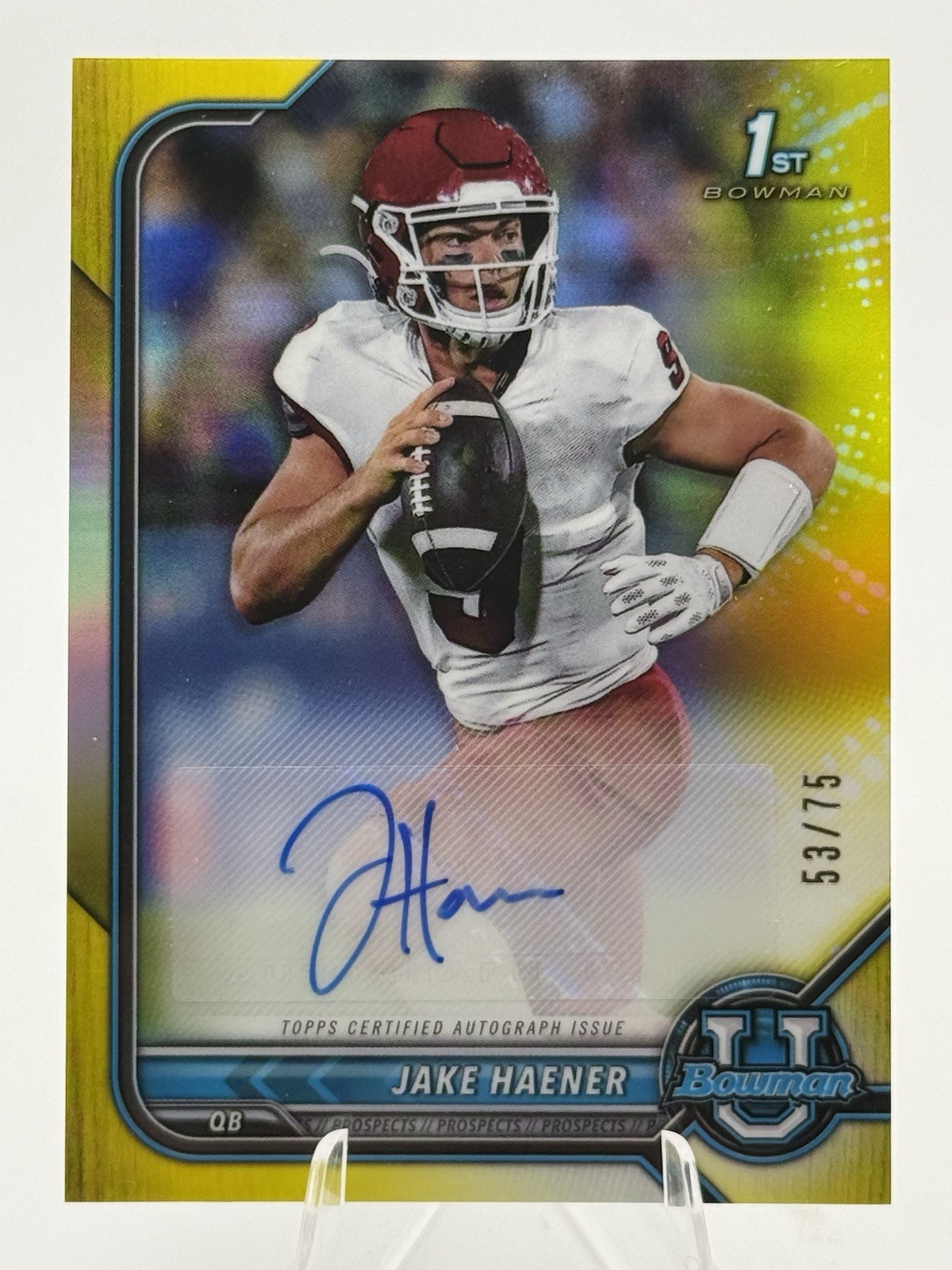2022 Bowman Chrome U 1st Bowman Jake Haener #BCPA-JHA Yellow Prospect Auto /75