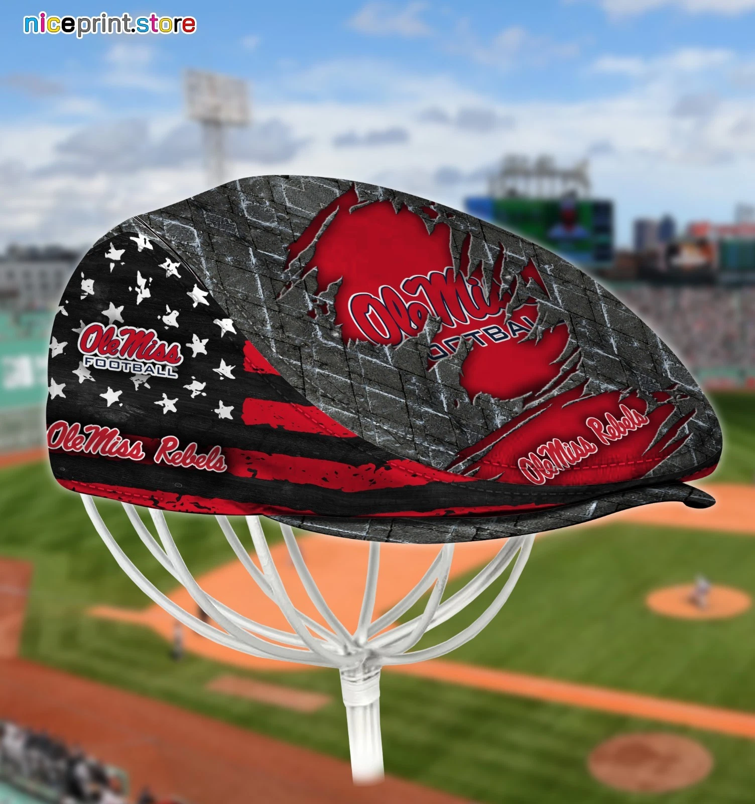 Ole Miss Team Rebels Jeff Cap Newsboy Cap Flat Golf Driving Hat for Men