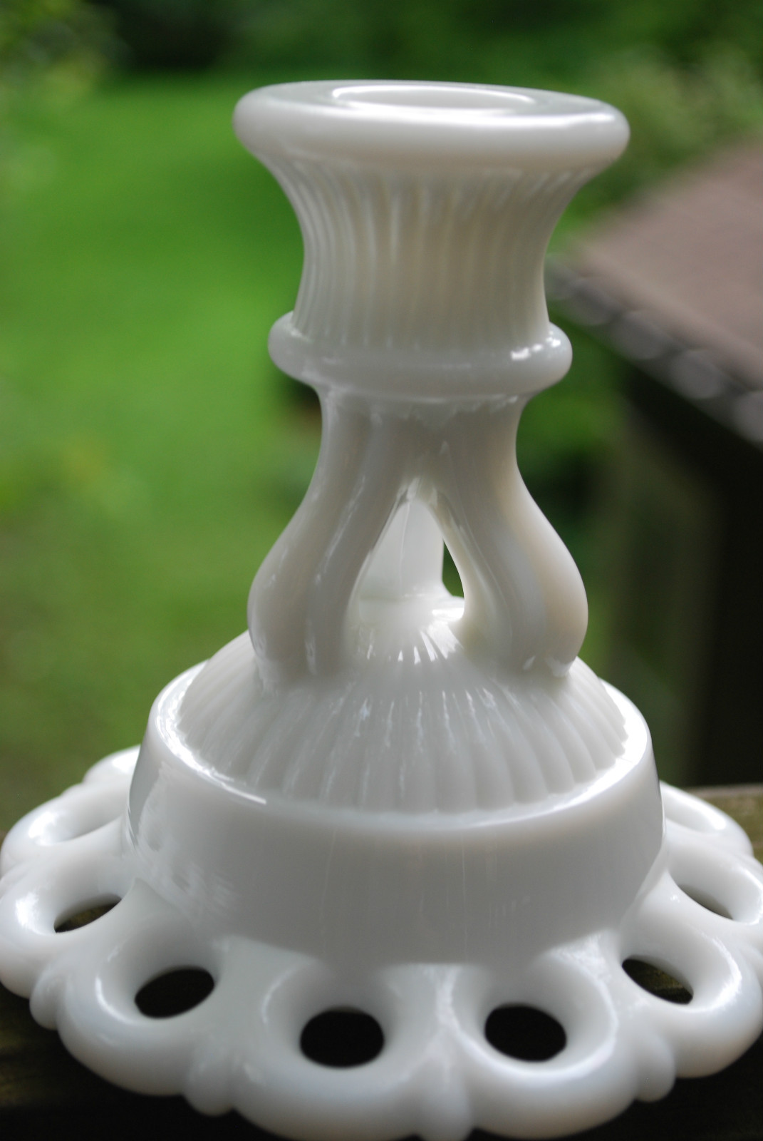 DORIC Westmoreland WHITE MILK GLASS Lacy Matched Pair of 2 CANDLESTICK HOLDERS 