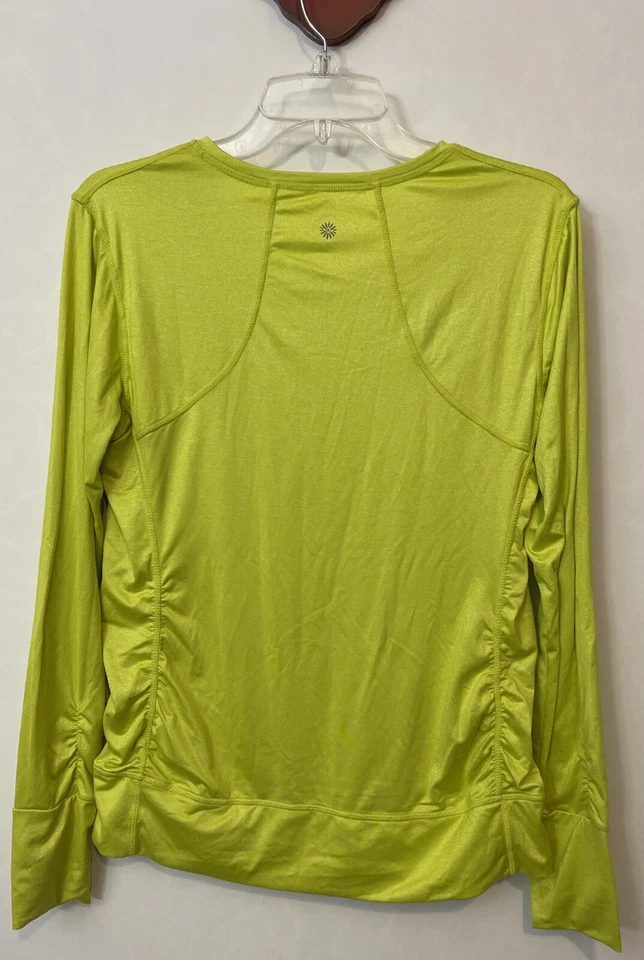 ¡Camisa atlética de manga larga con cuello en V verde neón mediana para mujer Tangerine! A6647 Foto 4 de 4