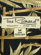 Vintage Tori Richard Hawaiian Shirt Mens Medium Black Bamboo Floral Made in USA