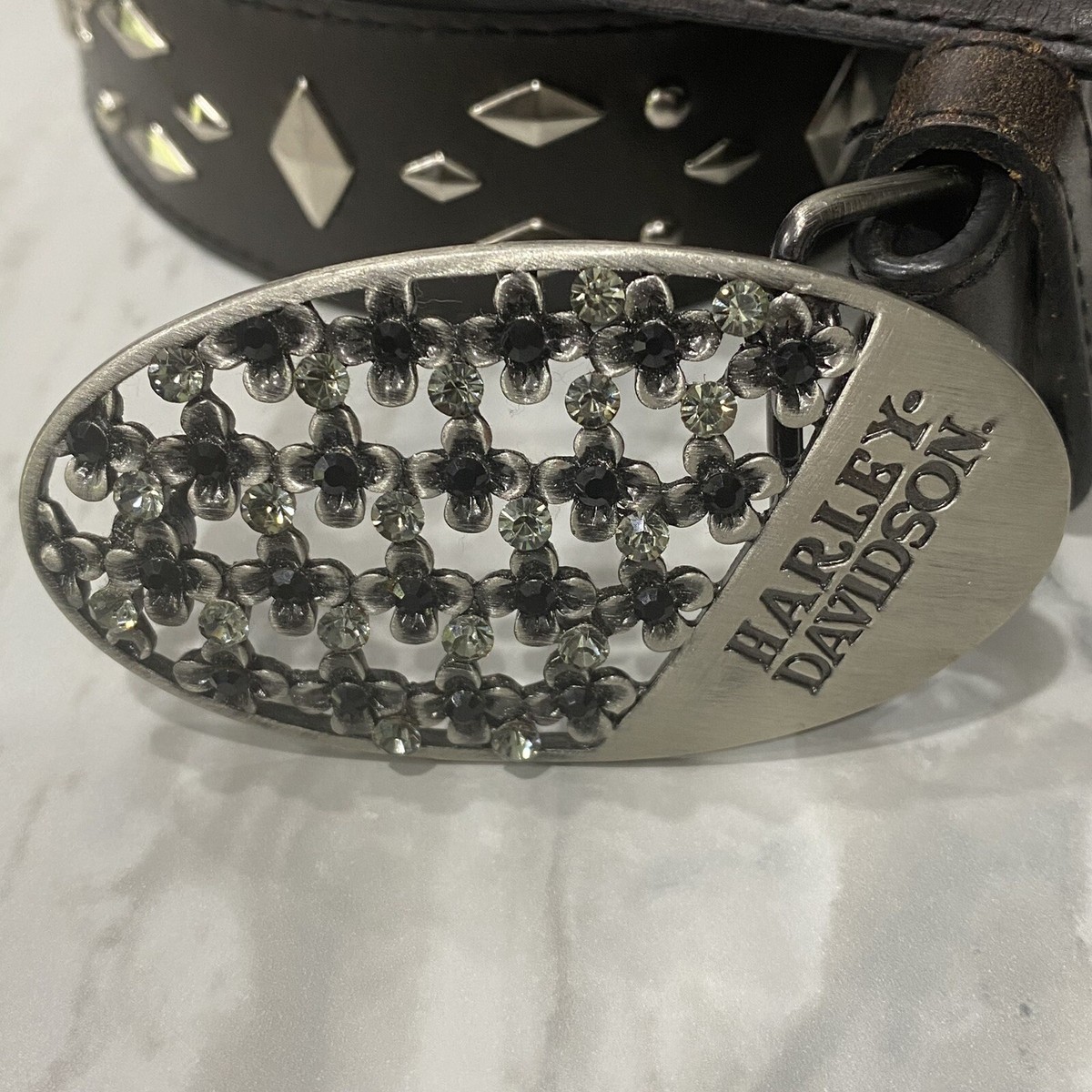 Harley-Davidson Black Belt with Silver Embellished Buckle Harley-Davidson Oval Embellished Buckle | Harley-Davidson USA main image 4