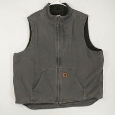 VTG Carhartt V33 GVL Canvas Sherpa Fleece Lined Full Zip Vest Mens 2XL Tall 2XLT