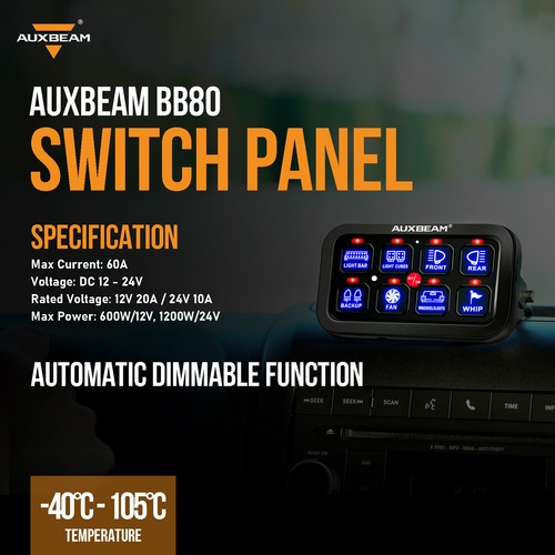 AUXBEAM BB80 8 Gang On-Off Switch Panel Automatic Dimmable For Can-Am Maverick - Picture 6 of 12