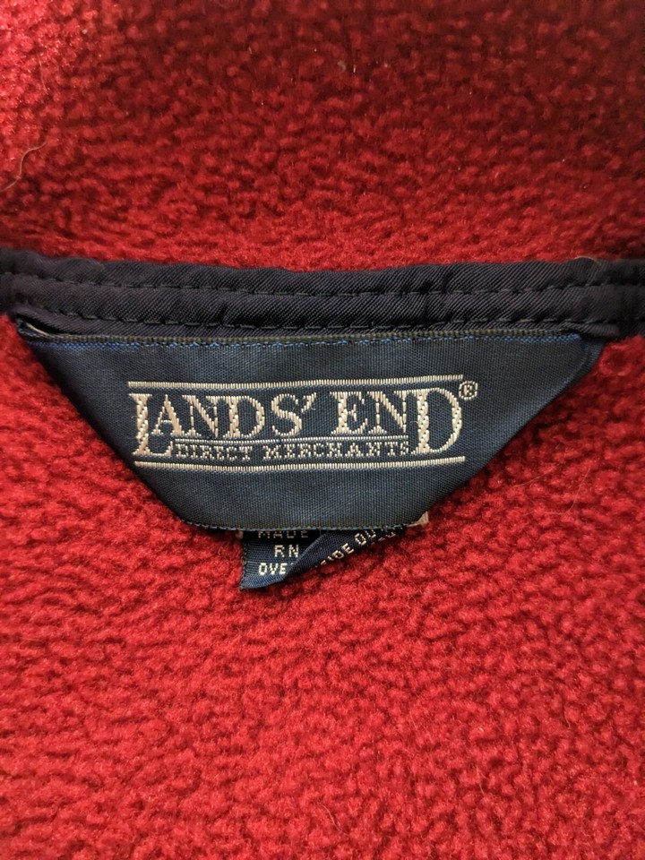 Vintage Lands End Fleece Pullover Mens XL Snap T Half Red Made In USA