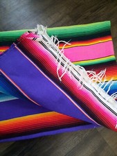 Mexican Saltillo Serape Striped Blanket Fringe Bright rainbow 77  x45.5  