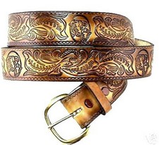 Cow Calf Steer Bull Bovine 1 1/2" Handmade Floral Leather Belt Buckle USA Made