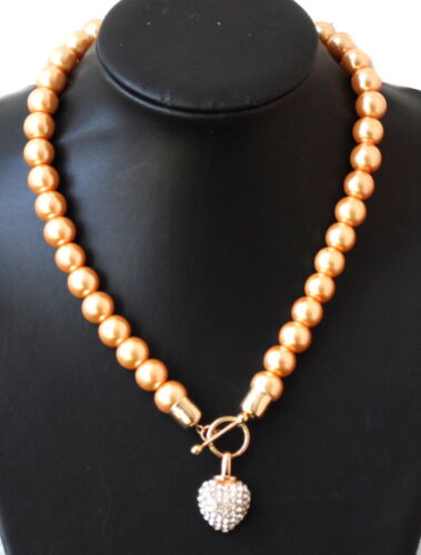 Perlenkette Herz Strass Paris Kette Halskette Anhänger Kristall Perlen Glas - Bild 28 von 35