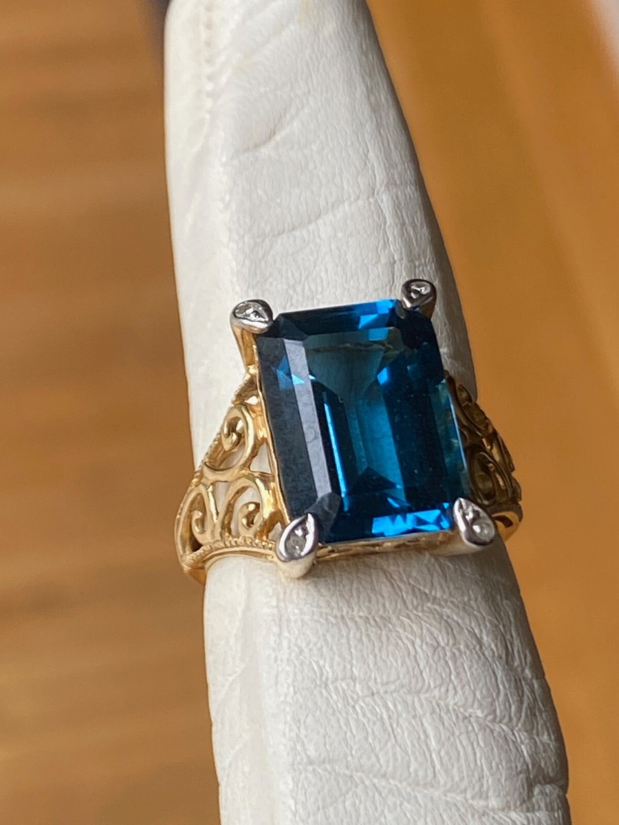 Vintage Emerald-Cut London Blue Topaz Diamond Accent 10K