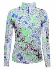 NWT Ladies IBKUL PASCHA GREEN NAVY Long Sleeve Mock Golf Shirt S M L XL  XXL