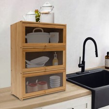 Storage Cabinet, Countertop Cabinet, Bamboo Organizer for Kitchen Living Room
