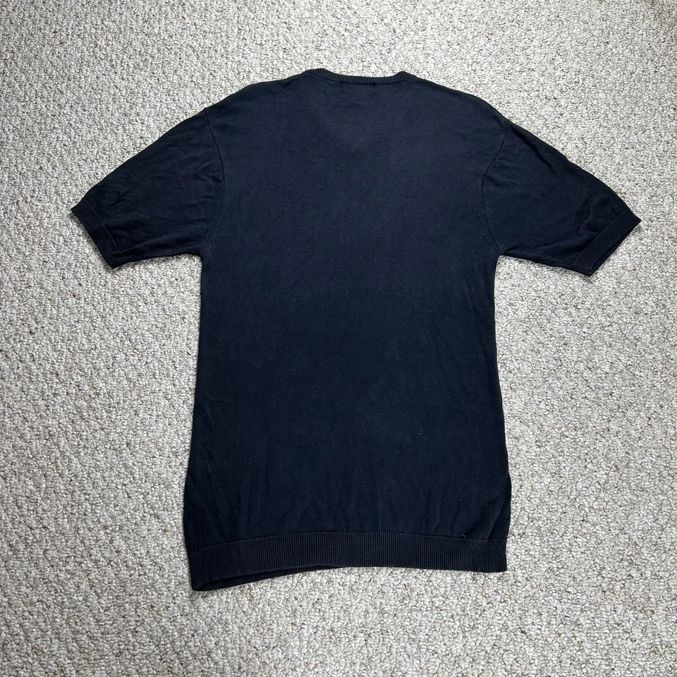 Bogari 复古女式 L 海军蓝针织短袖长毛衣衬衫丝绸混纺 — 第 4/4 张图片