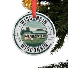 Wisconsin Cows Farm Graphic - Round Acrylic Ornament - Personalized Gift