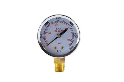 High Pressure Gauge for Propane Regulator 0-400 psi - 2 inches - 1/4'' NPT