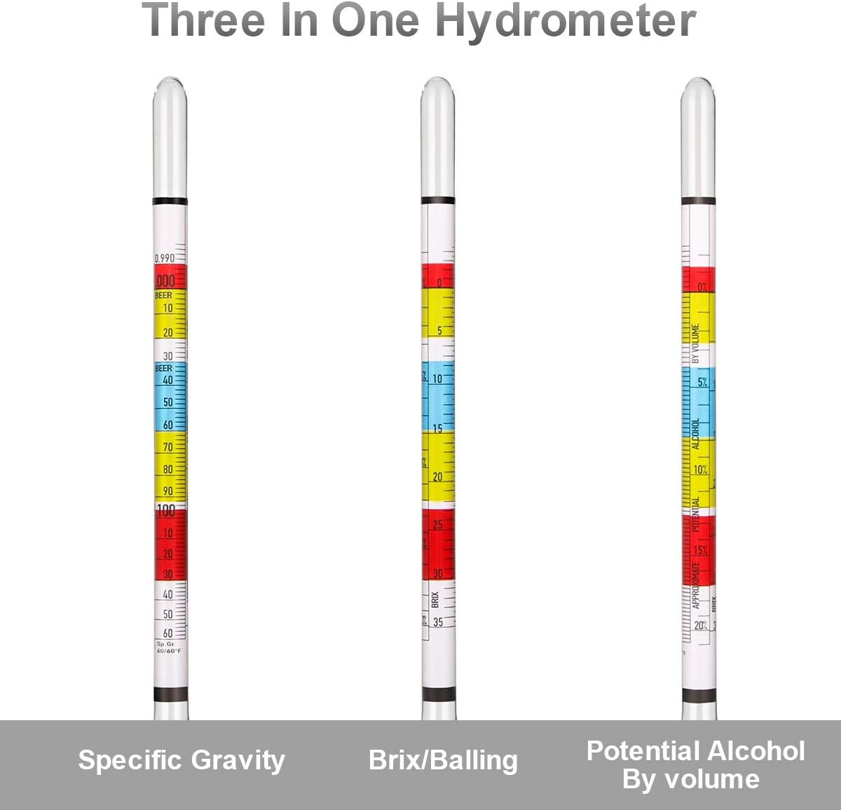 Hydrometer & Glass Test Jar Set, Triple Scale Alcohol Hydrometer with Glass C...