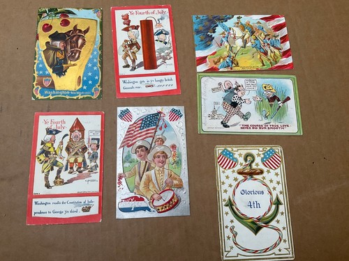 7 USA Patriotic Post Cards 1909-1212 President Washington, 4th of July, T Roosev