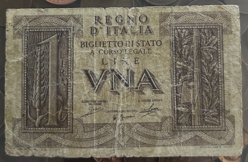 ITALY 🇮🇹 1 Lire 1939 P26 Rome Regno d'Italia Caesar Augustus Banknote #451125