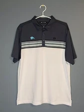 Travis Mathew Polo Shirt Mens L Gray Blue Stripe Blue Buffalo Golf Striped EUC