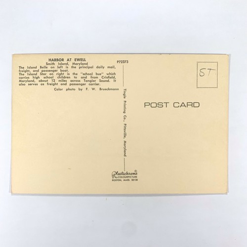 Postkarte Maryland Smith Island MD Ewell Harbor Belle Boot Schiff 1960er Jahre unbesendet - Bild 2 von 2