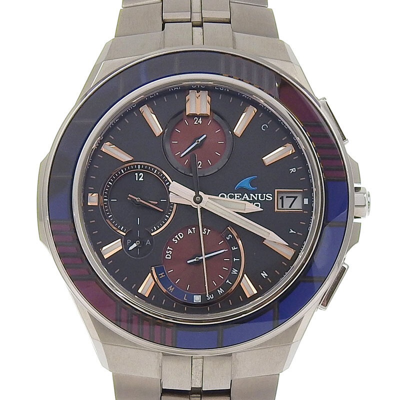 Casio Oceanus Manta Men s Radio Wave Solar Edo Kiriko Bezel Titanium Black Dia