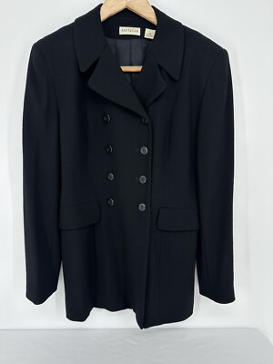 Vtg Ann Taylor LOFT 100% Wool Double Breasted Blazer Jacket Sz 10 Black  Academia