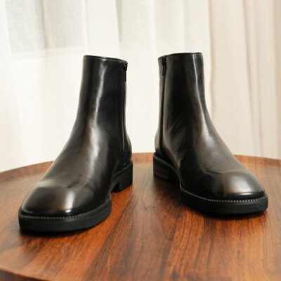 Offen オッフェンsquareboots-CHELSEA / BLACK　L Mens Zipper Chelsea Ankle Boots Real Leather Square Toe Shoes