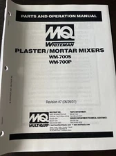 MULTIQUIP whiteman WM-700-S/P Mortar Mixer owner Operator Parts Manual Book Shop