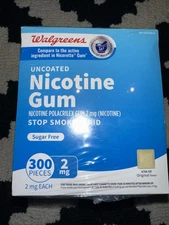 WALGREENS Uncoated NICOTINE GUM ~ ORIGINAL ~ 300 Count HUGE BOX ~ 2 MG ~ SEALED