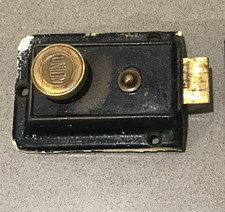 Vintage UNION Surface Night Latch Round Knob Black Cast Iron & Brass - No Keep