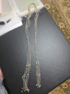 Vintage 1970's Multi Strand Glass Seed Bead Lariat 60" Necklace 1920s Flapper...