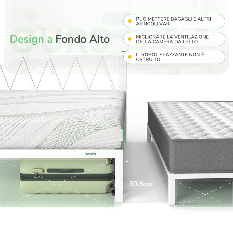 Novilla Rete Letto Matrimoniale 160x190 con Testiera e Pediera Struttura Letto a - Immagine 4 di 4