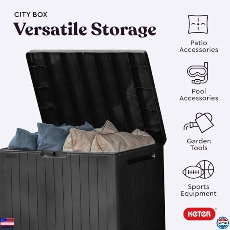 Caja de almacenamiento exterior de resina de 30 galones y mesa auxiliar de patio - gris oscuro Foto 4 de 4