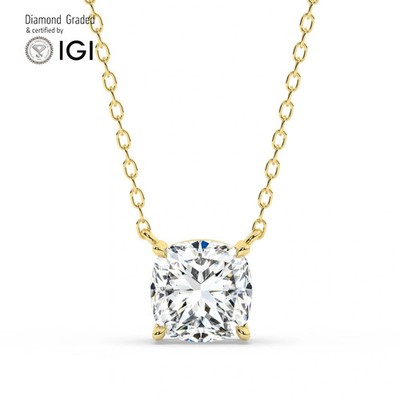 Kissen Solitär Labgrown Diamant Solitär Halskette 18k Gelbgold 2 Kt D Vs1