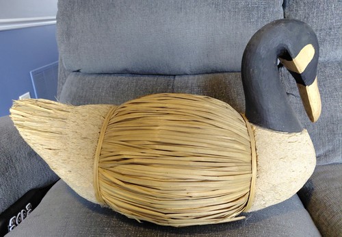 Vintage Goose Decoy Wood Straw & Reed 22x16x10 
