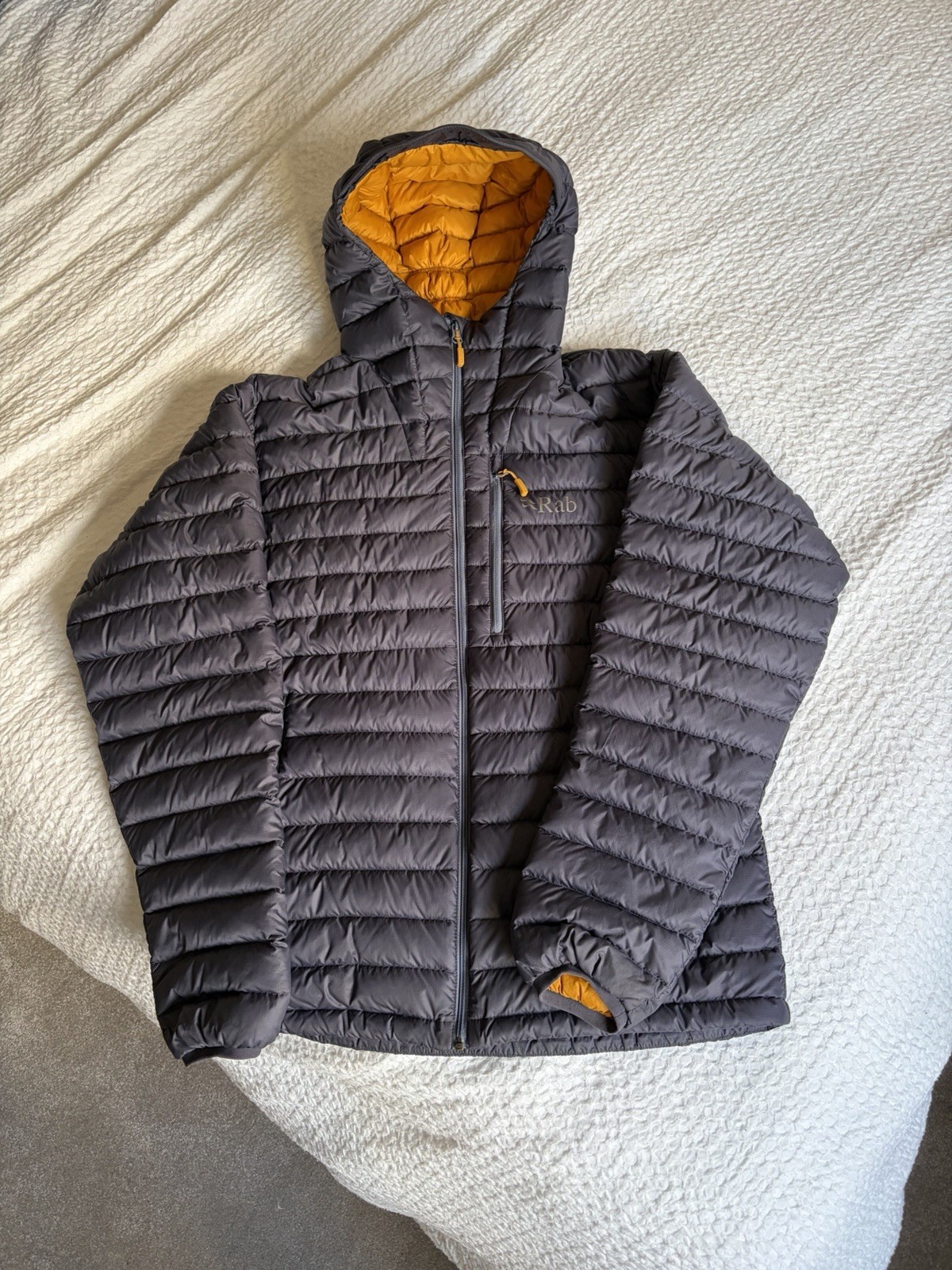 Chaqueta Alpina Rab Microlight Para Hombre Mediana M Gris Plumón Relleno Abrigo Pertex Quantum