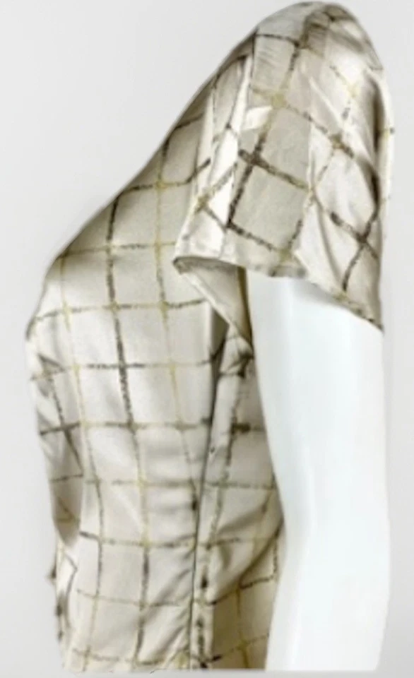 Blusa Etro Mezcla Seda 42 EE. UU. 6 8 Dorado Metálico Cuadros Lazo Volantes Italia Top Lujo Foto 3 de 4