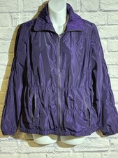 Chico s Zenergy Purple Zip Front Jacket Size 1 M Ruched Windbreaker Lined