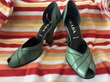 PRADA Womens Leather US Size 8.5 Vintage Inspired Green Leather D Orsay Heel-EUC