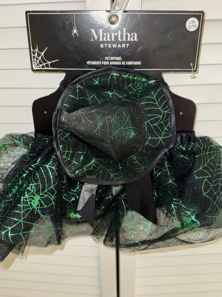 Disfraz de bruja de Halloween para mascota negra/esmeralda/brillo Martha Stewart talla: L/XL NUEVO CON ETIQUETAS Foto 4 de 4