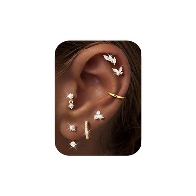 M MOOHAM Flat Back Earrings Stack for 20G (0.8mm), 10mm, 14K-Gold-Plated