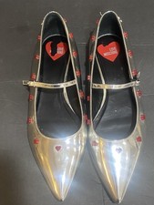 Love Moschino Silver Flat Heart Charm pointed shoes Size 39