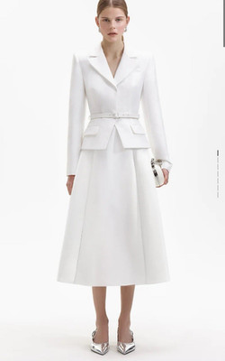 Self-Portrait White Taffeta Tailored Midi Dress Size UK 6 NEW