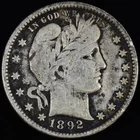1892-P BARBER QUARTER ✪ FINE F DETAIL ✪ 25C SILVER COIN 48G ◢TRUSTED◣